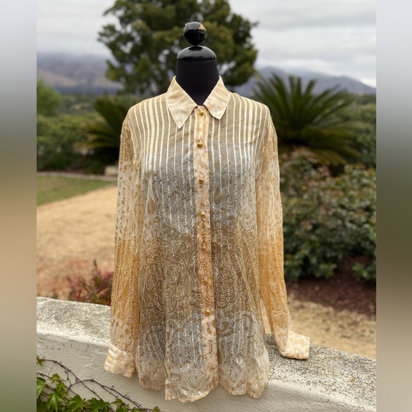 Escada Tops - Escada Margaretha Ley sheer striped lace print silk blouse - size 40